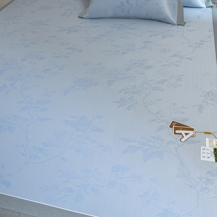 91家纺网 家纺一手货源 找家纺 小牛席业 2026新款【实拍风格】牡丹画蔓大提花冰丝席凉席竹席藤席冰藤席乳胶席豆豆席 蓝色