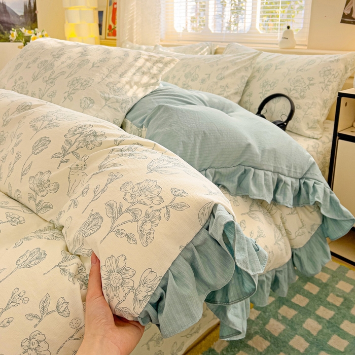 91家纺网 家纺一手货源 找家纺 纽缦家纺 2026新款云感提花双层纱韩版床单三件套四件套 海像森林