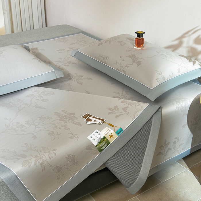 91家纺网 家纺一手货源 找家纺 小牛席业 2026新款【实拍风格】牡丹画蔓大提花冰丝席凉席竹席藤席冰藤席乳胶席豆豆席 香槟