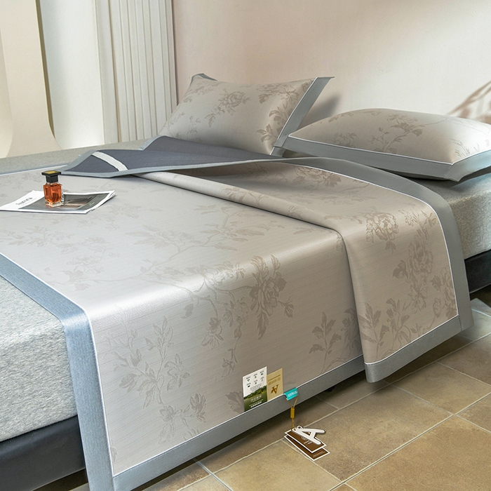 91家纺网 家纺一手货源 找家纺 小牛席业 2026新款【实拍风格】牡丹画蔓大提花冰丝席凉席竹席藤席冰藤席乳胶席豆豆席 香槟