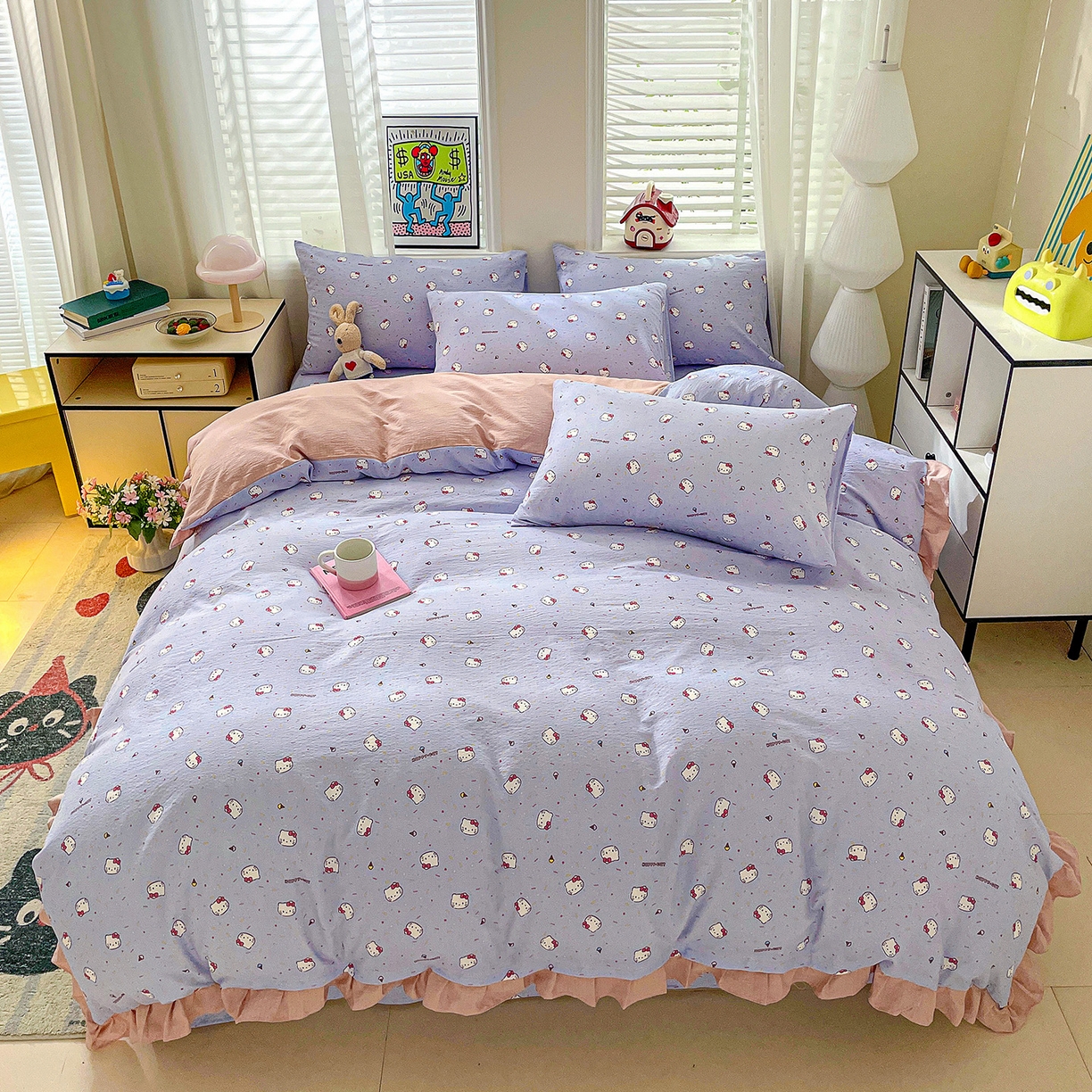 纽缦家纺 2026新款云感提花双层纱韩版床单三件套四件套 蓝莓奶糖