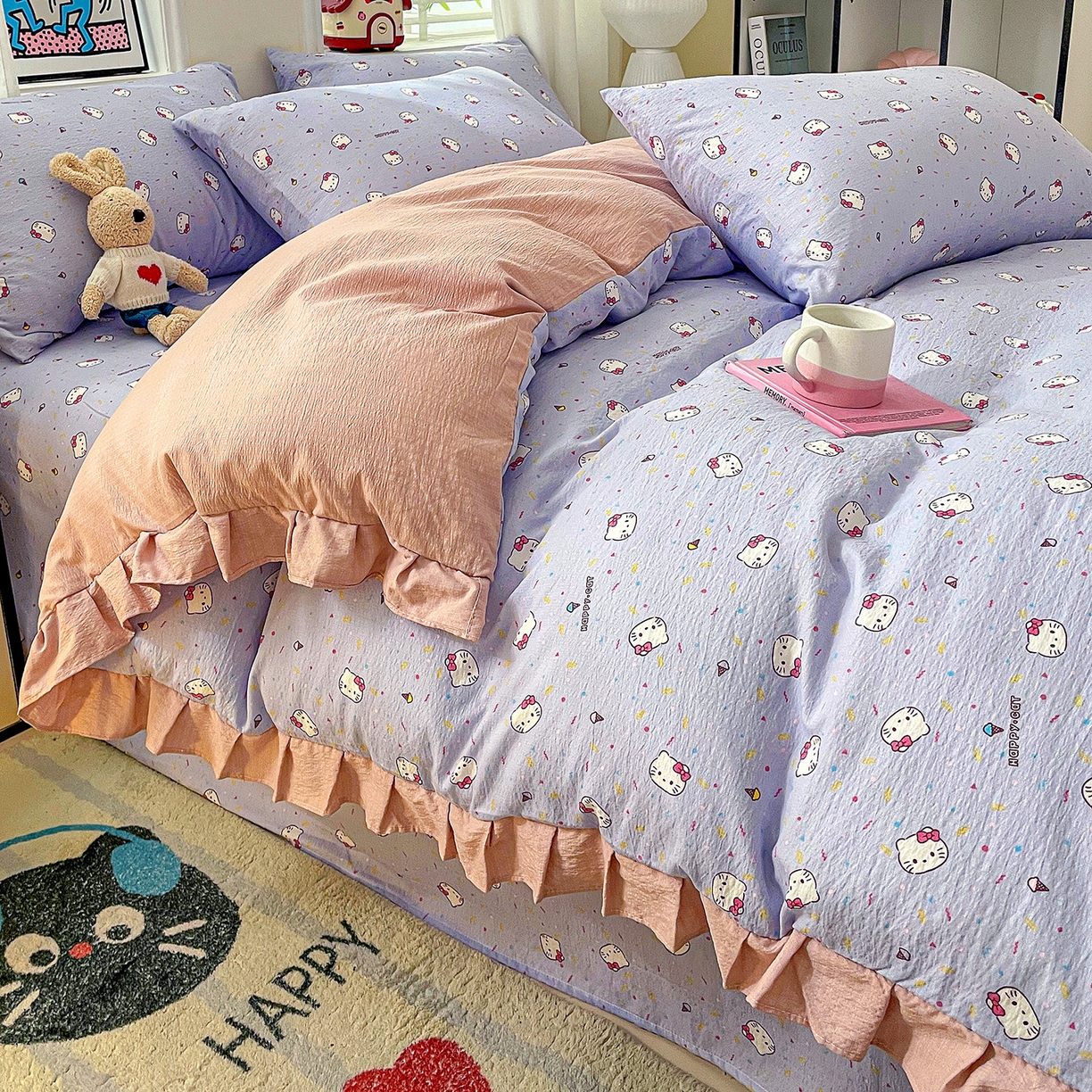 91家纺网 家纺一手货源 找家纺 纽缦家纺 2026新款云感提花双层纱韩版床单三件套四件套 蓝莓奶糖