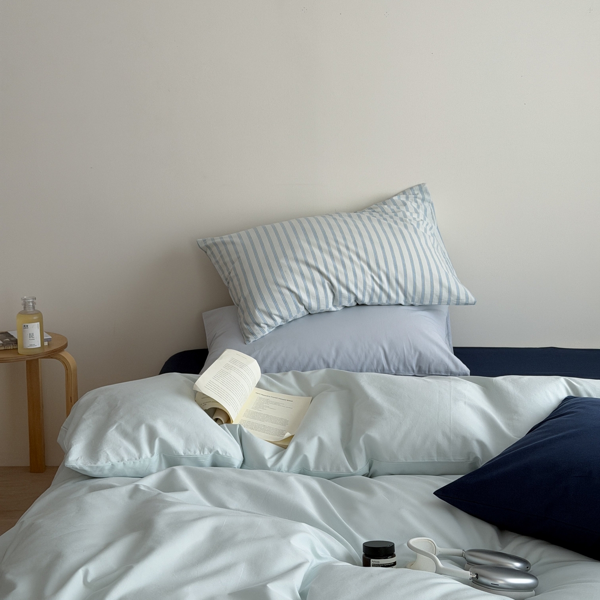 91家纺网 家纺一手货源 找家纺 蜜宿 2026新款纯色混搭全棉纯棉40s水洗棉四件套 气泡森林（枕套混搭）