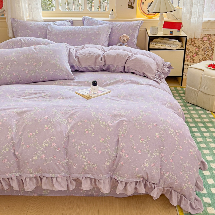 91家纺网 家纺一手货源 找家纺 纽缦家纺 2026新款云感提花双层纱韩版床单三件套四件套 恋如青柠香