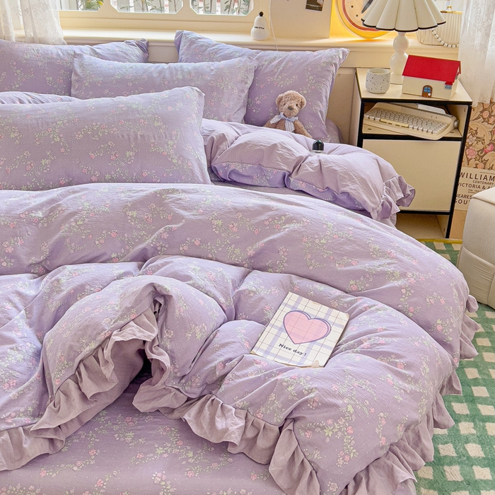 91家纺网 家纺一手货源 找家纺 纽缦家纺 2026新款云感提花双层纱韩版床单三件套四件套 恋如青柠香