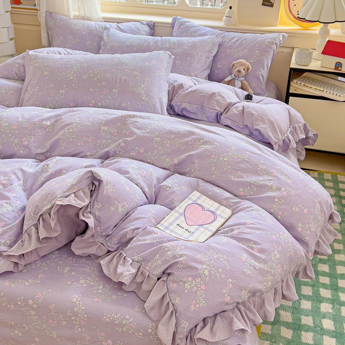 91家纺网 家纺一手货源 找家纺 纽缦家纺 2026新款云感提花双层纱韩版床单三件套四件套 恋如青柠香