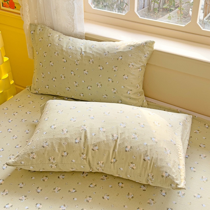 91家纺网 家纺一手货源 找家纺 纽缦家纺 2026新款云感提花双层纱韩版床单三件套四件套 落日暮年绿