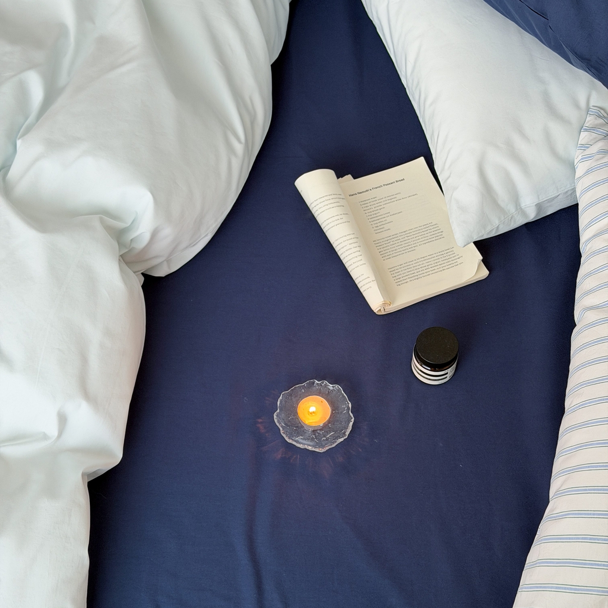 91家纺网 家纺一手货源 找家纺 蜜宿 2026新款纯色混搭全棉纯棉40s水洗棉四件套 气泡森林（枕套蓝绿竖条+海蓝）