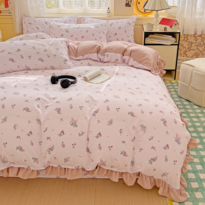 91家纺网 家纺一手货源 找家纺 纽缦家纺 2026新款云感提花双层纱韩版床单三件套四件套 葡萄七分甜