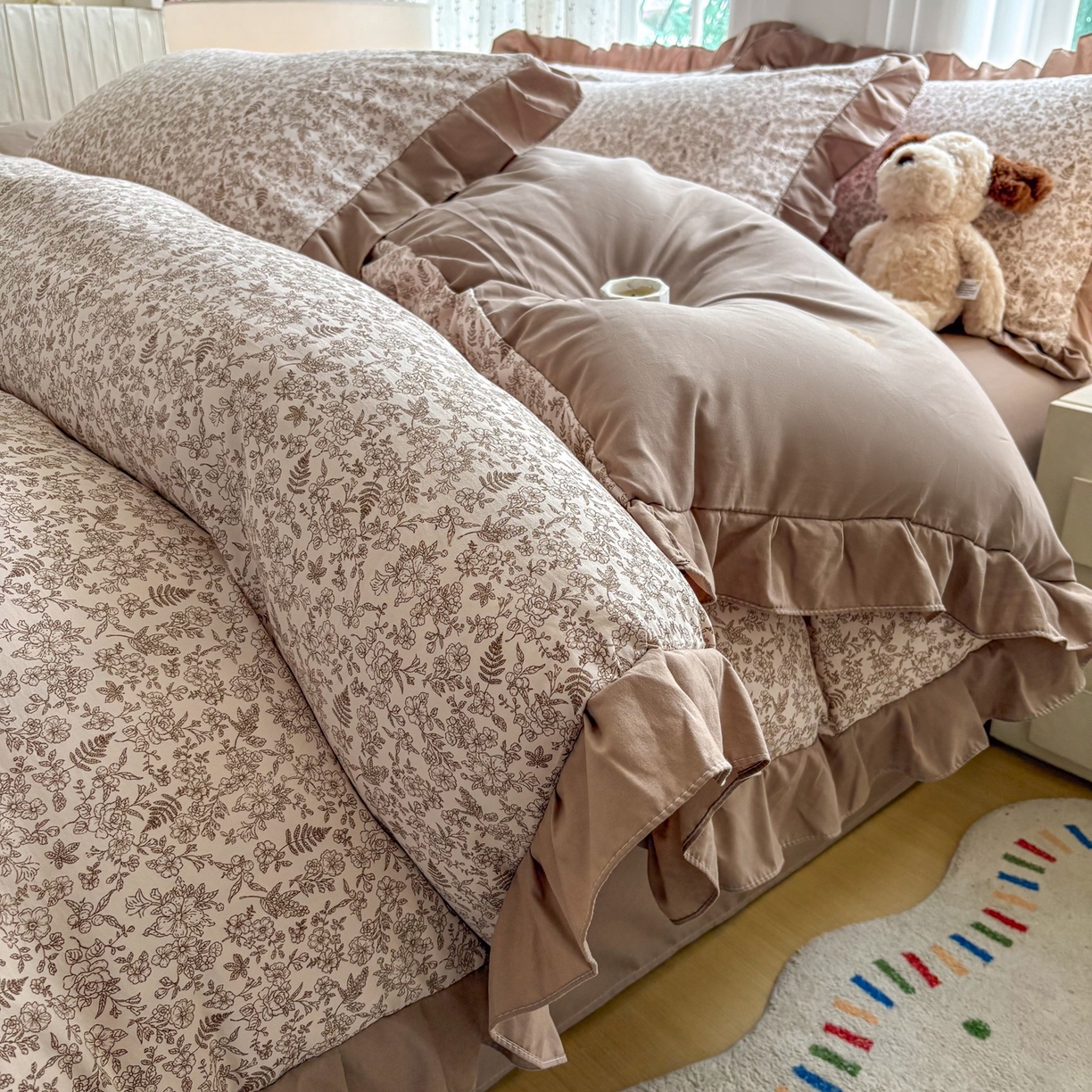 91家纺网 家纺一手货源 找家纺 （总）铠畅 2026春夏新款锦朵系列 韩版水洗棉小清新古棉床单床笠四件套