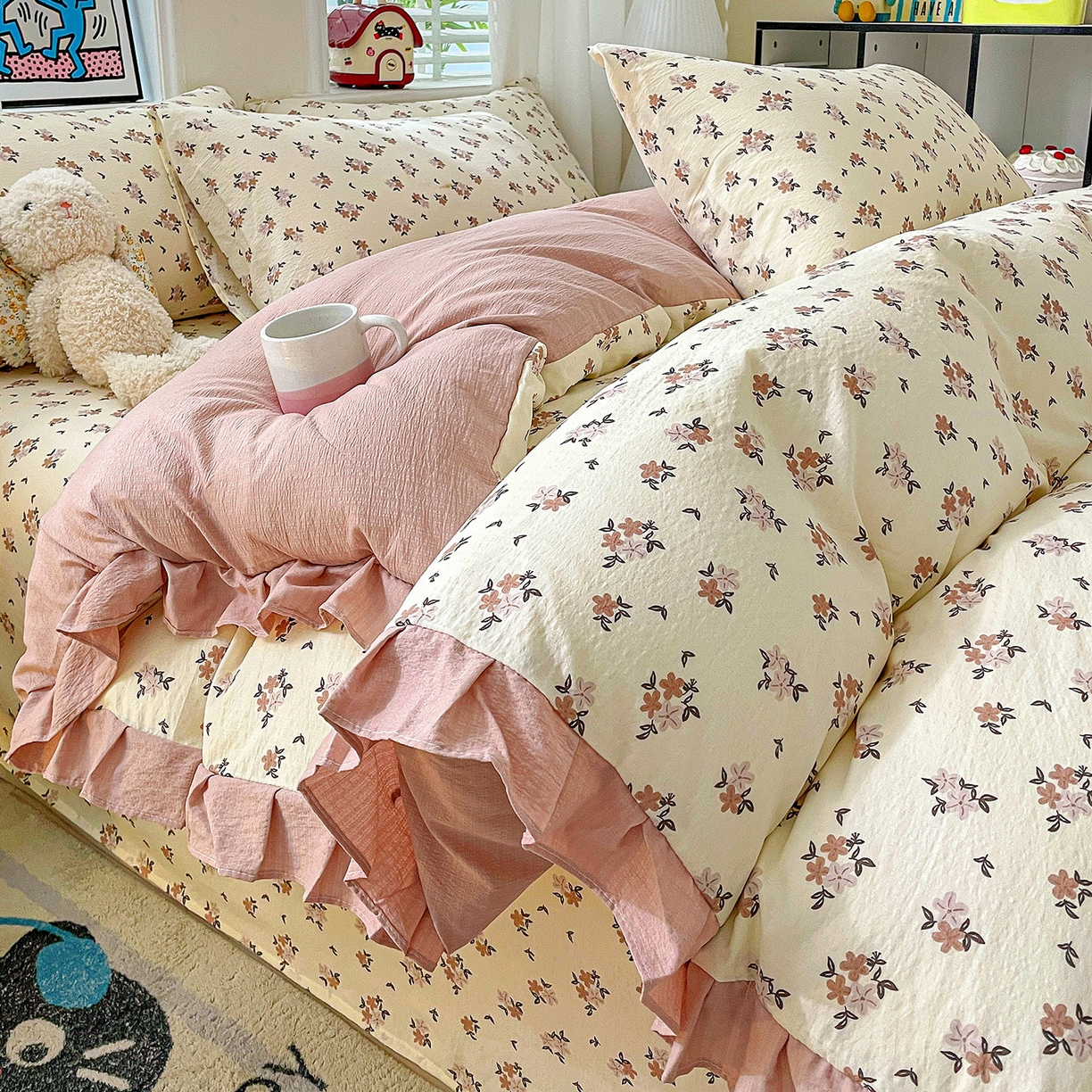 91家纺网 家纺一手货源 找家纺 纽缦家纺 2026新款云感提花双层纱韩版床单三件套四件套 苏瑾