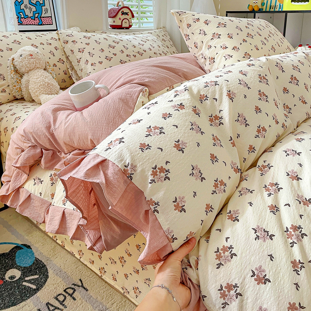 91家纺网 家纺一手货源 找家纺 纽缦家纺 2026新款云感提花双层纱韩版床单三件套四件套 苏瑾