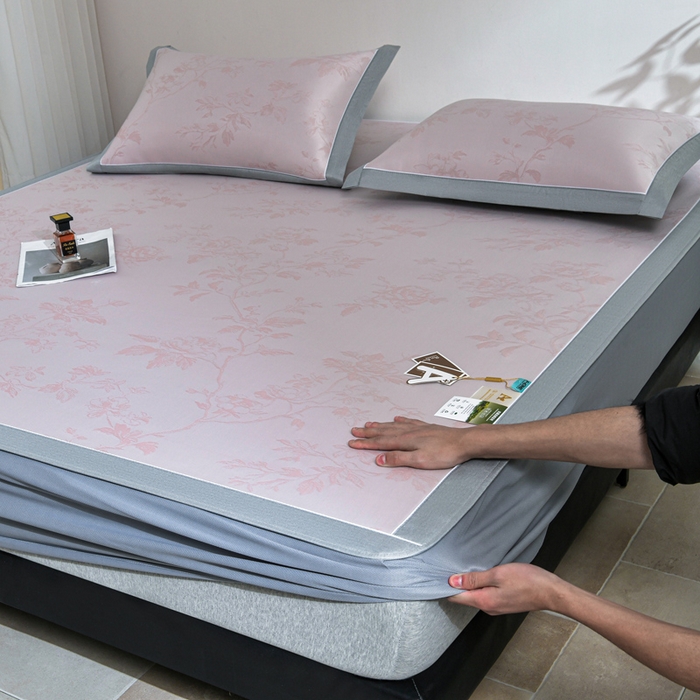 91家纺网 家纺一手货源 找家纺 （总）小牛席业 2026新款【实拍风格】牡丹画蔓大提花冰丝席（床笠款）凉席竹席藤席冰藤席乳胶席豆豆席