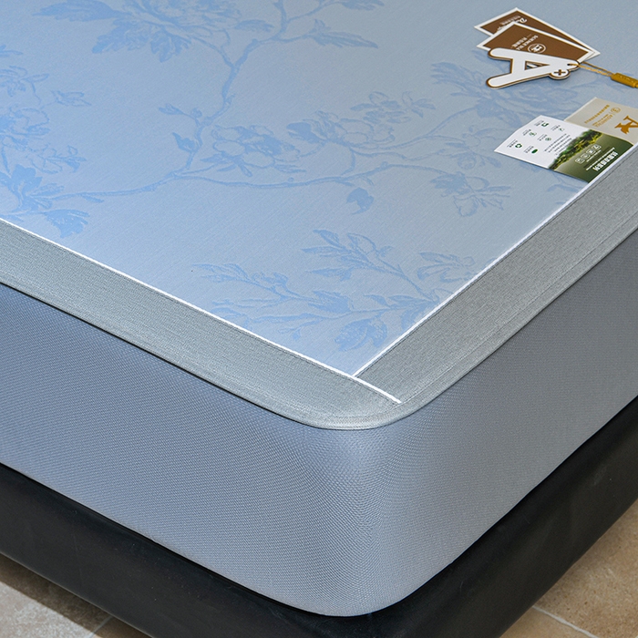 91家纺网 家纺一手货源 找家纺 小牛席业 2026新款【实拍风格】牡丹画蔓大提花冰丝席（床笠款）凉席竹席藤席冰藤席乳胶席豆豆席 蓝色