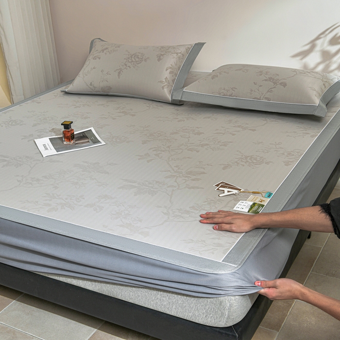 小牛席业 2026新款【实拍风格】牡丹画蔓大提花冰丝席（床笠款）凉席竹席藤席冰藤席乳胶席豆豆席 香槟