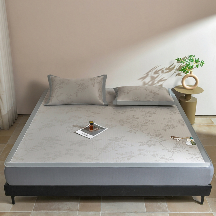 91家纺网 家纺一手货源 找家纺 小牛席业 2026新款【实拍风格】牡丹画蔓大提花冰丝席（床笠款）凉席竹席藤席冰藤席乳胶席豆豆席 香槟