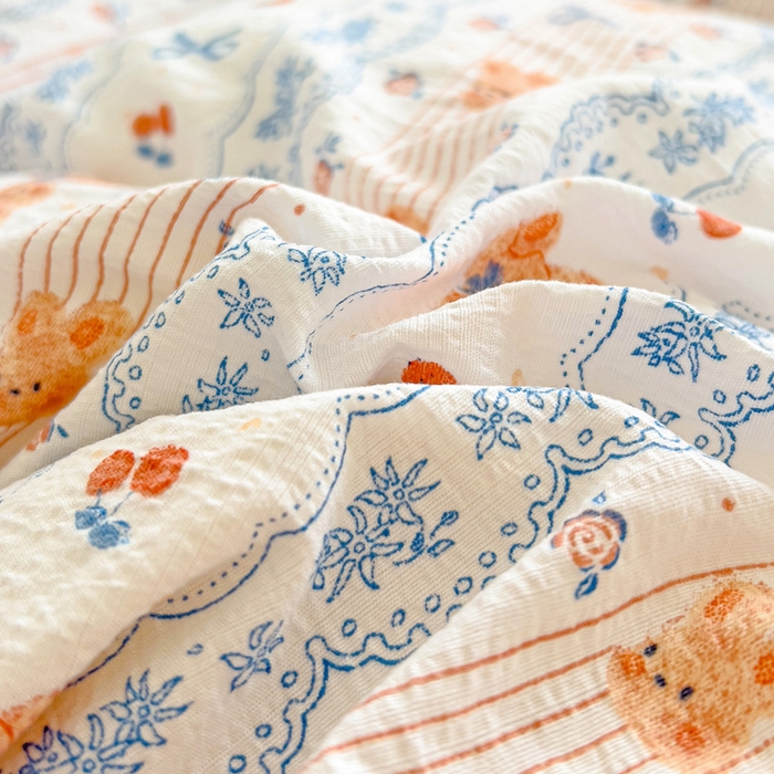 91家纺网 家纺一手货源 找家纺 纽缦家纺 2026新款云感提花双层纱韩版床单三件套四件套 他和她的兔