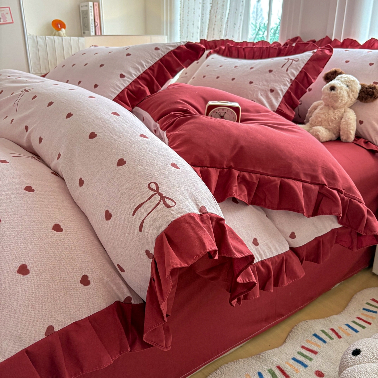 91家纺网 家纺一手货源 找家纺 （总）铠畅 2026春夏新款锦朵系列 韩版水洗棉小清新古棉床单床笠四件套