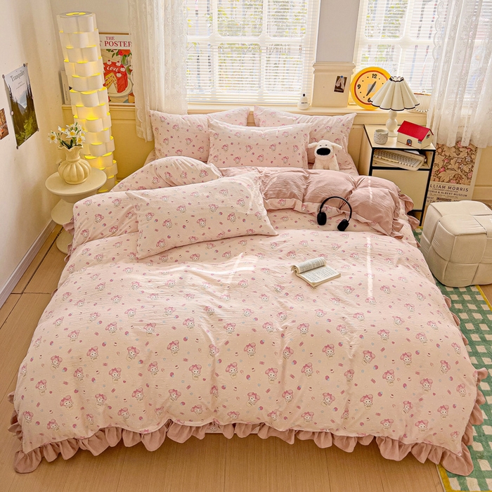 纽缦家纺 2026新款云感提花双层纱韩版床单三件套四件套 小鸥鸥