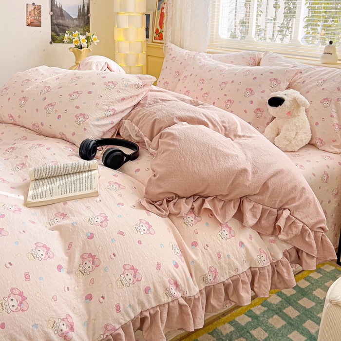 91家纺网 家纺一手货源 找家纺 纽缦家纺 2026新款云感提花双层纱韩版床单三件套四件套 小鸥鸥