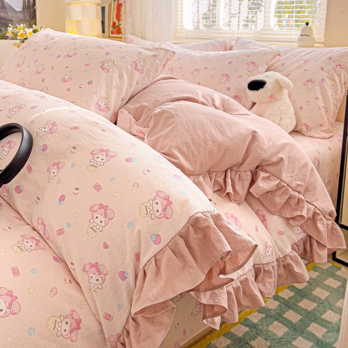 91家纺网 家纺一手货源 找家纺 纽缦家纺 2026新款云感提花双层纱韩版床单三件套四件套 小鸥鸥