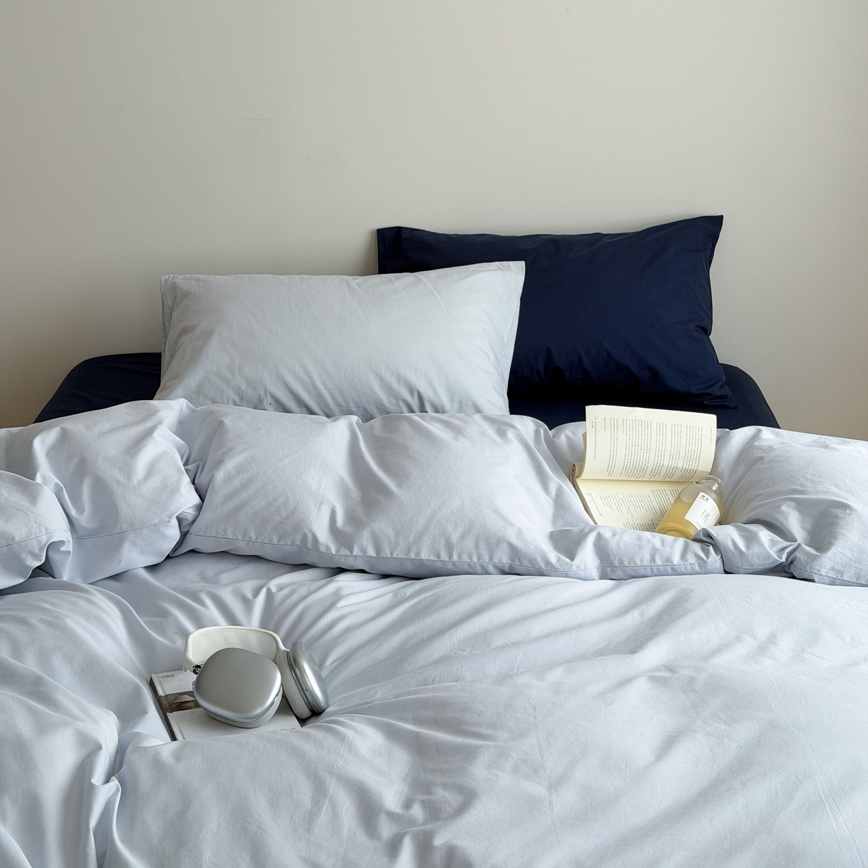 蜜宿 2026新款纯色混搭全棉纯棉40s水洗棉四件套 深海微光（枕套混搭）