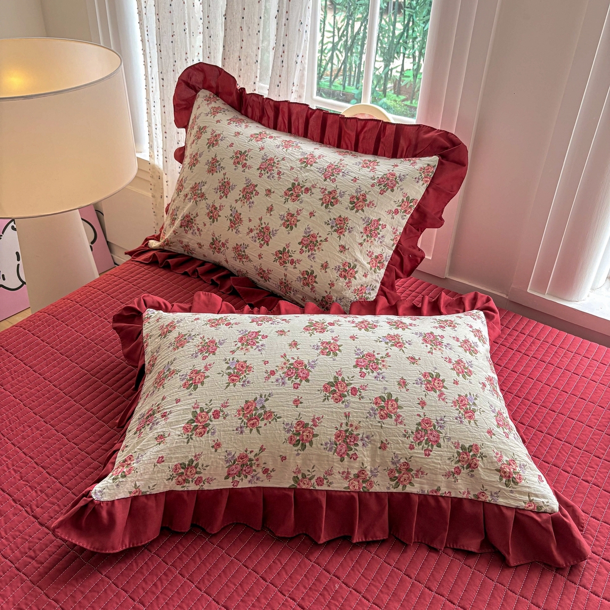 91家纺网 家纺一手货源 找家纺 铠畅 2026春夏新款锦朵系列 韩版水洗棉小清新古棉床单床笠四件套 锦朵 花漾粉