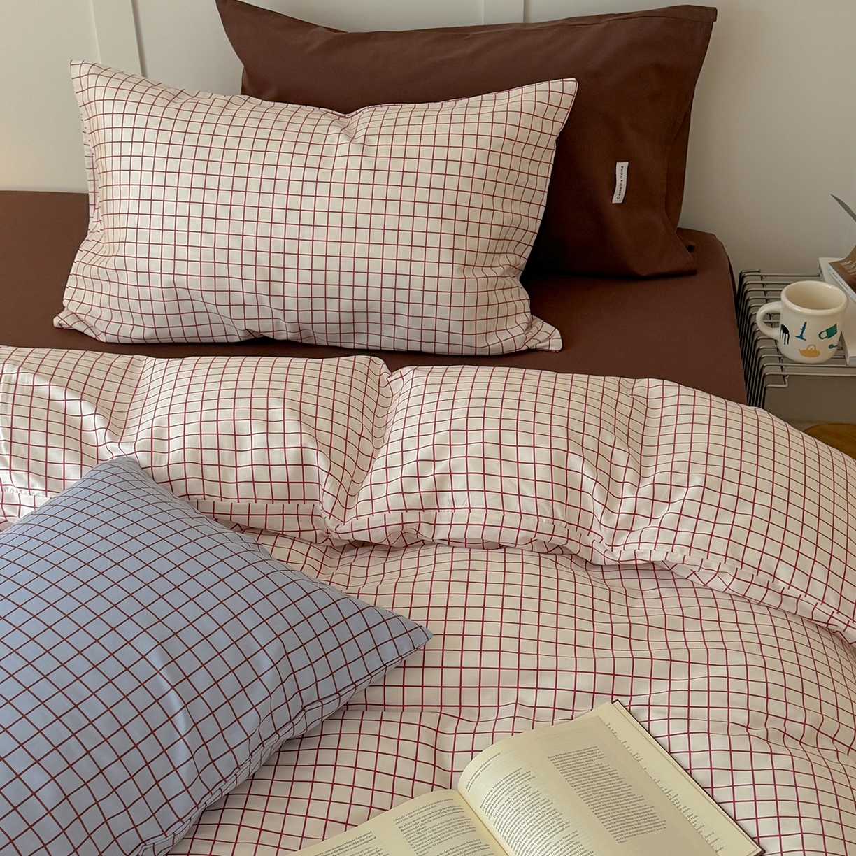 91家纺网 家纺一手货源 找家纺 （总）山茶家居-原创设计 2026春夏新款简约全棉纯棉格子印花四件套-莫里亚