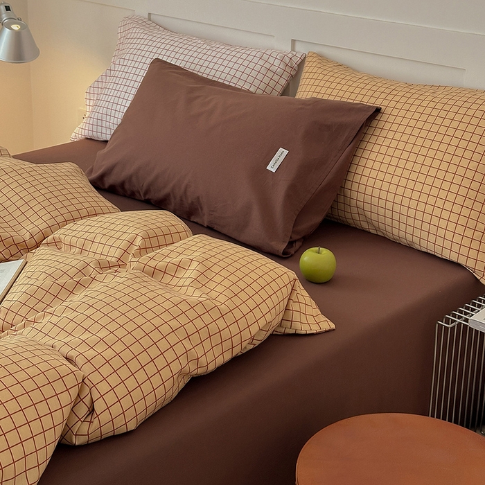 91家纺网 家纺一手货源 找家纺 （总）山茶家居-原创设计 2026春夏新款简约全棉纯棉格子印花四件套-莫里亚