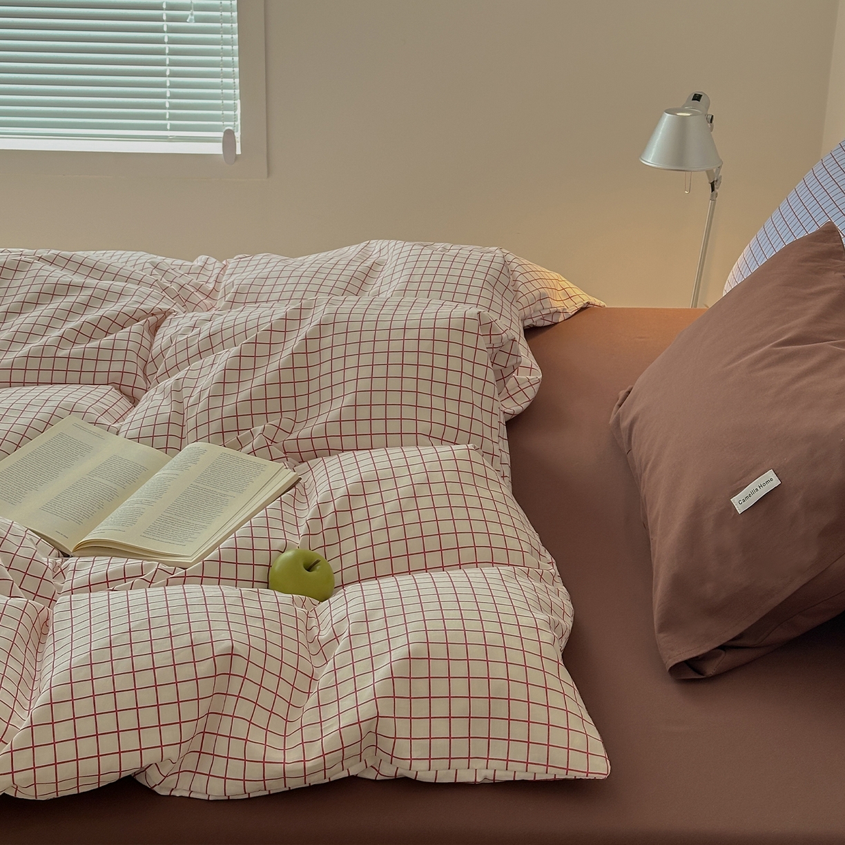 91家纺网 家纺一手货源 找家纺 （总）山茶家居-原创设计 2026春夏新款简约全棉纯棉格子印花四件套-莫里亚