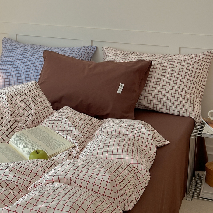 山茶家居-原创设计 2026春夏新款简约全棉纯棉格子印花四件套-莫里亚 莫里亚-白格