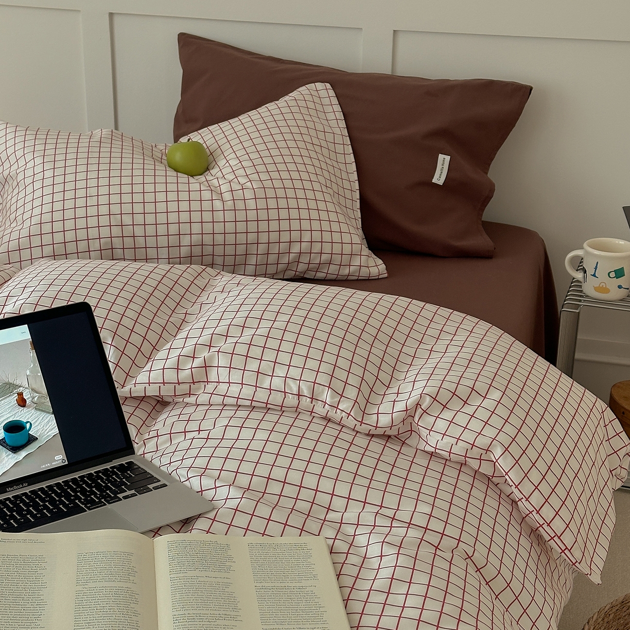 91家纺网 家纺一手货源 找家纺 （总）山茶家居-原创设计 2026春夏新款简约全棉纯棉格子印花四件套-莫里亚