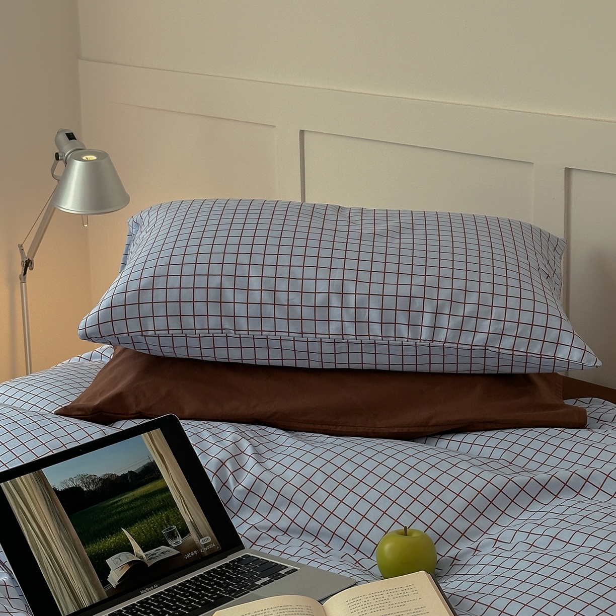 91家纺网 家纺一手货源 找家纺 山茶家居-原创设计 2026春夏新款简约全棉纯棉格子印花四件套-莫里亚 莫里亚-蓝格