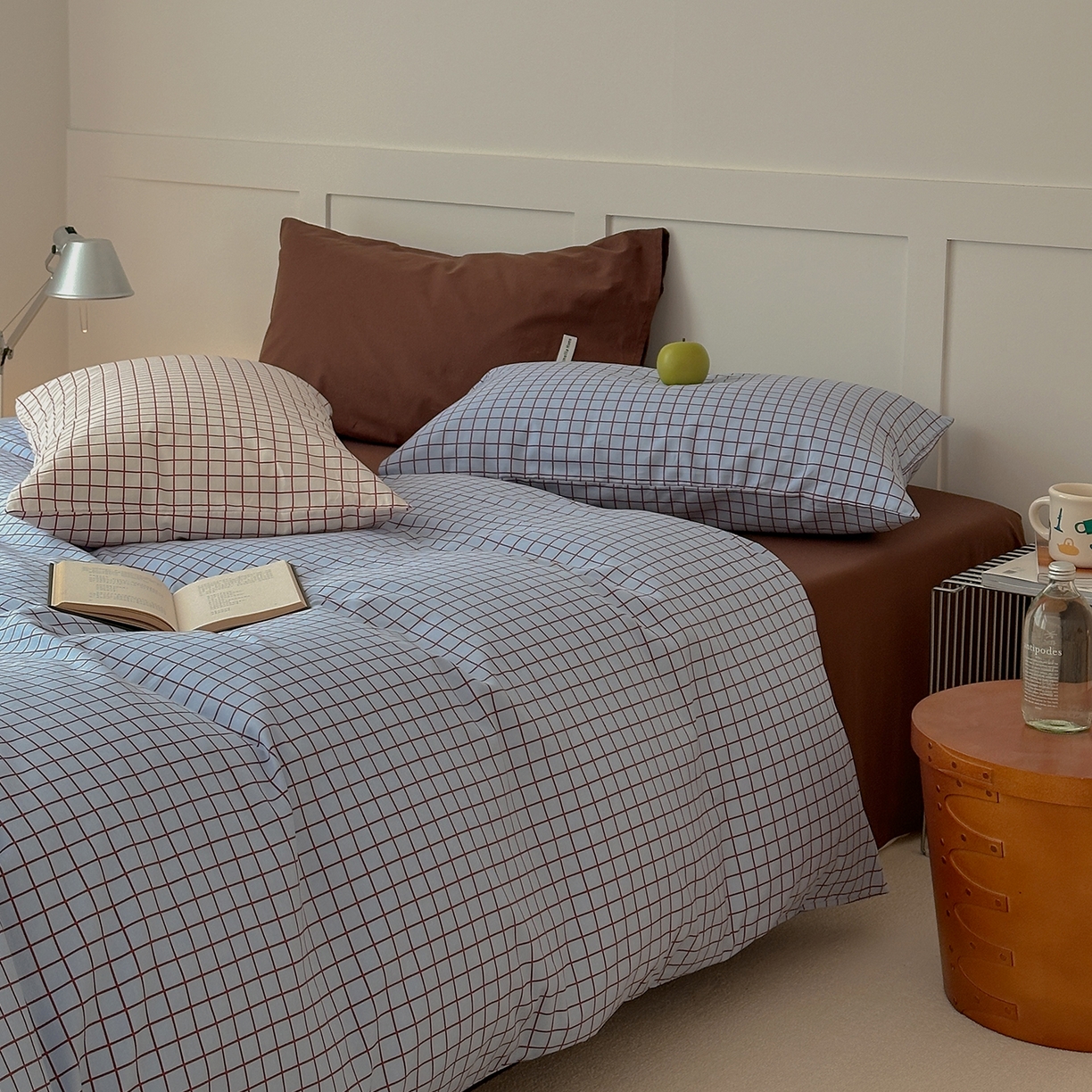 91家纺网 家纺一手货源 找家纺 山茶家居-原创设计 2026春夏新款简约全棉纯棉格子印花四件套-莫里亚 莫里亚-蓝格