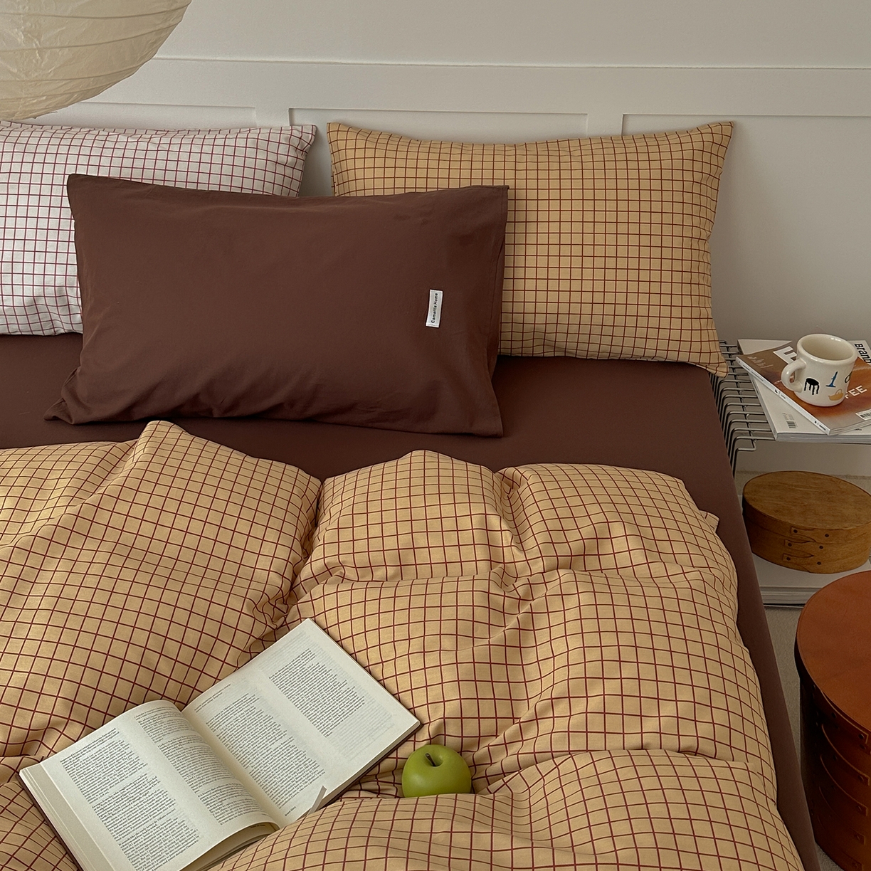 91家纺网 家纺一手货源 找家纺 山茶家居-原创设计 2026春夏新款简约全棉纯棉格子印花四件套-莫里亚 莫里亚-咖格