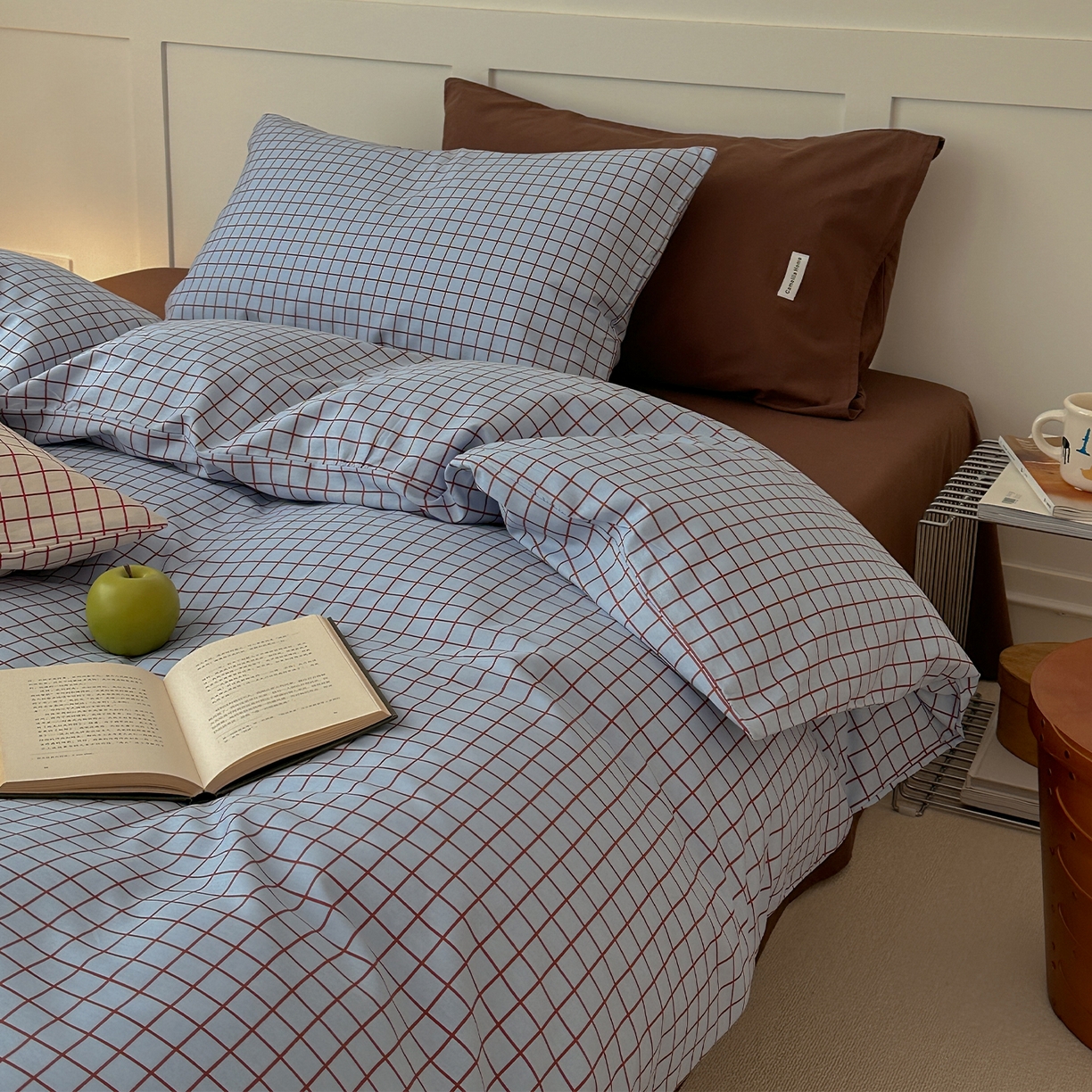 91家纺网 家纺一手货源 找家纺 山茶家居-原创设计 2026春夏新款简约全棉纯棉格子印花四件套-莫里亚 莫里亚-蓝格