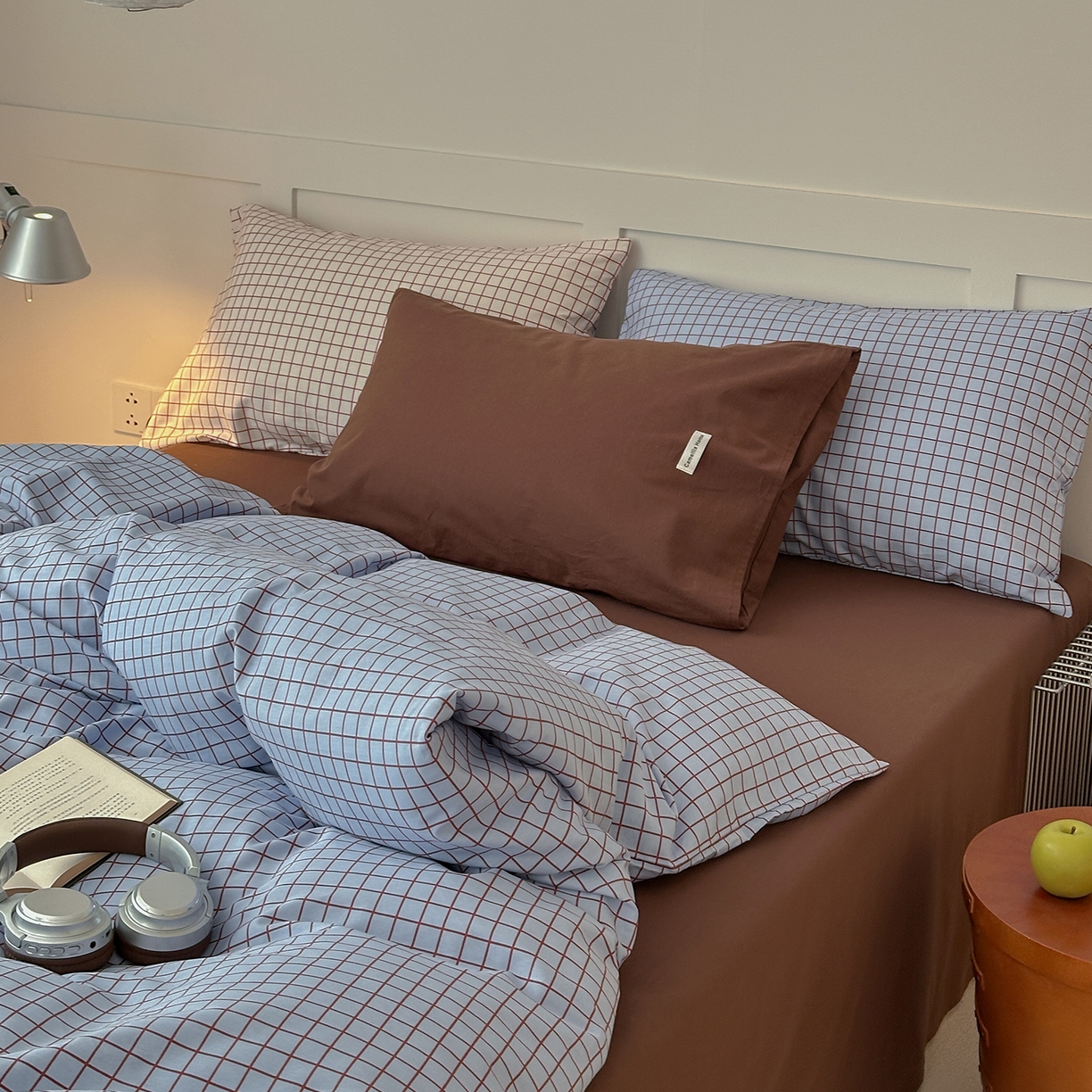 91家纺网 家纺一手货源 找家纺 山茶家居-原创设计 2026春夏新款简约全棉纯棉格子印花四件套-莫里亚 莫里亚-蓝格