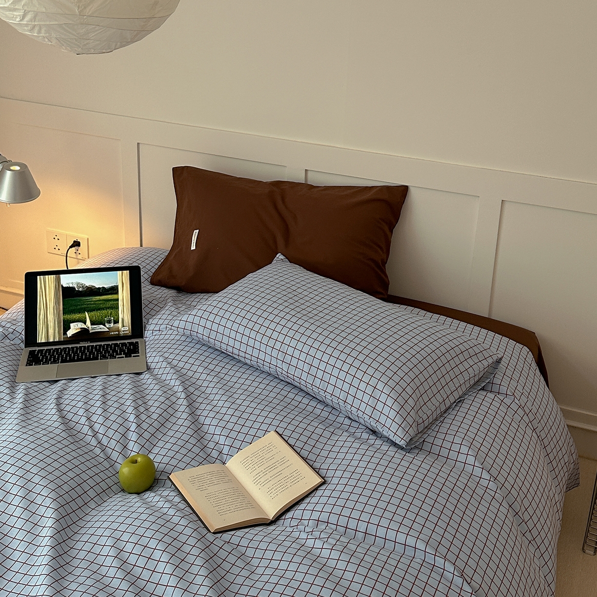 91家纺网 家纺一手货源 找家纺 山茶家居-原创设计 2026春夏新款简约全棉纯棉格子印花四件套-莫里亚 莫里亚-蓝格