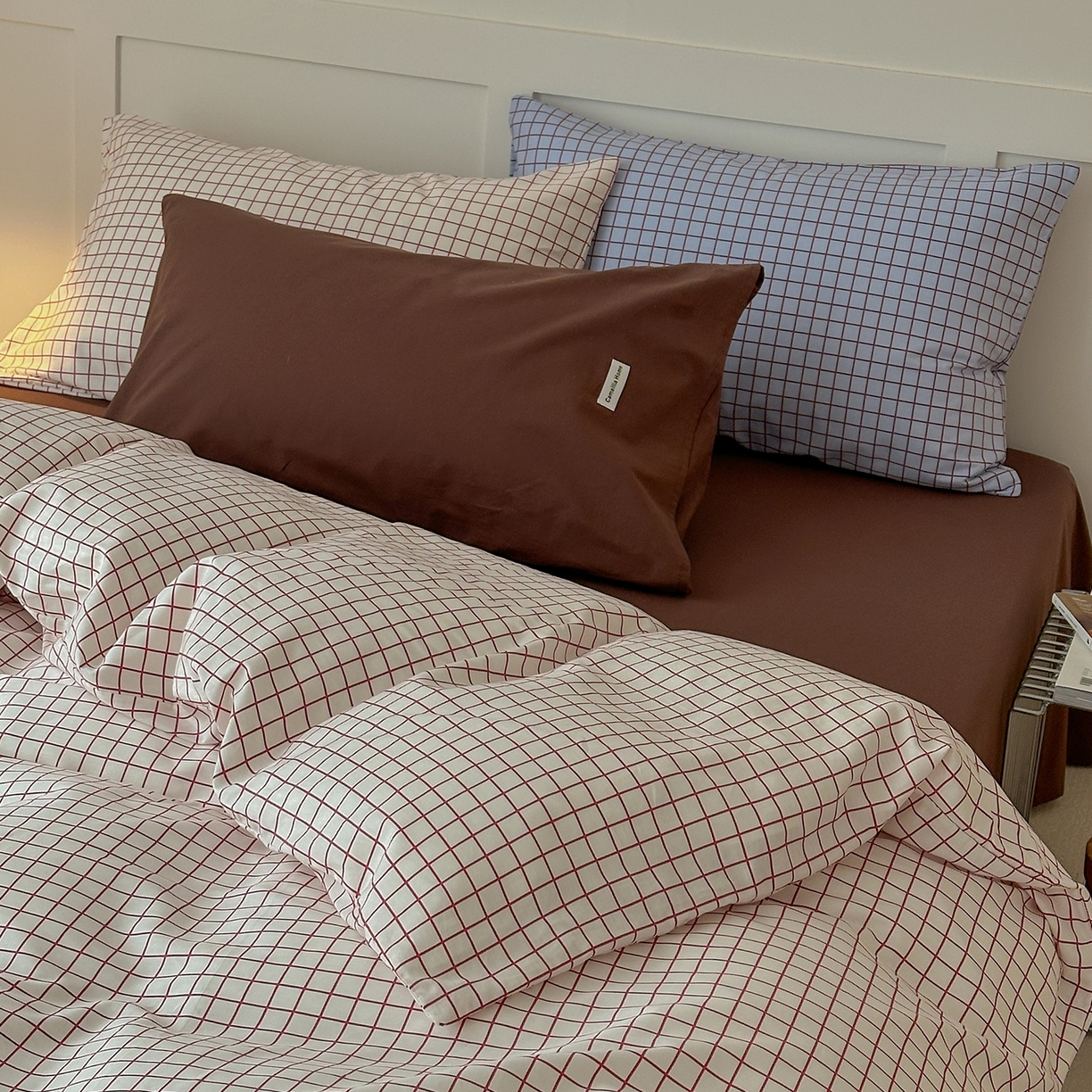 91家纺网 家纺一手货源 找家纺 山茶家居-原创设计 2026春夏新款简约全棉纯棉格子印花四件套-莫里亚 莫里亚-白格