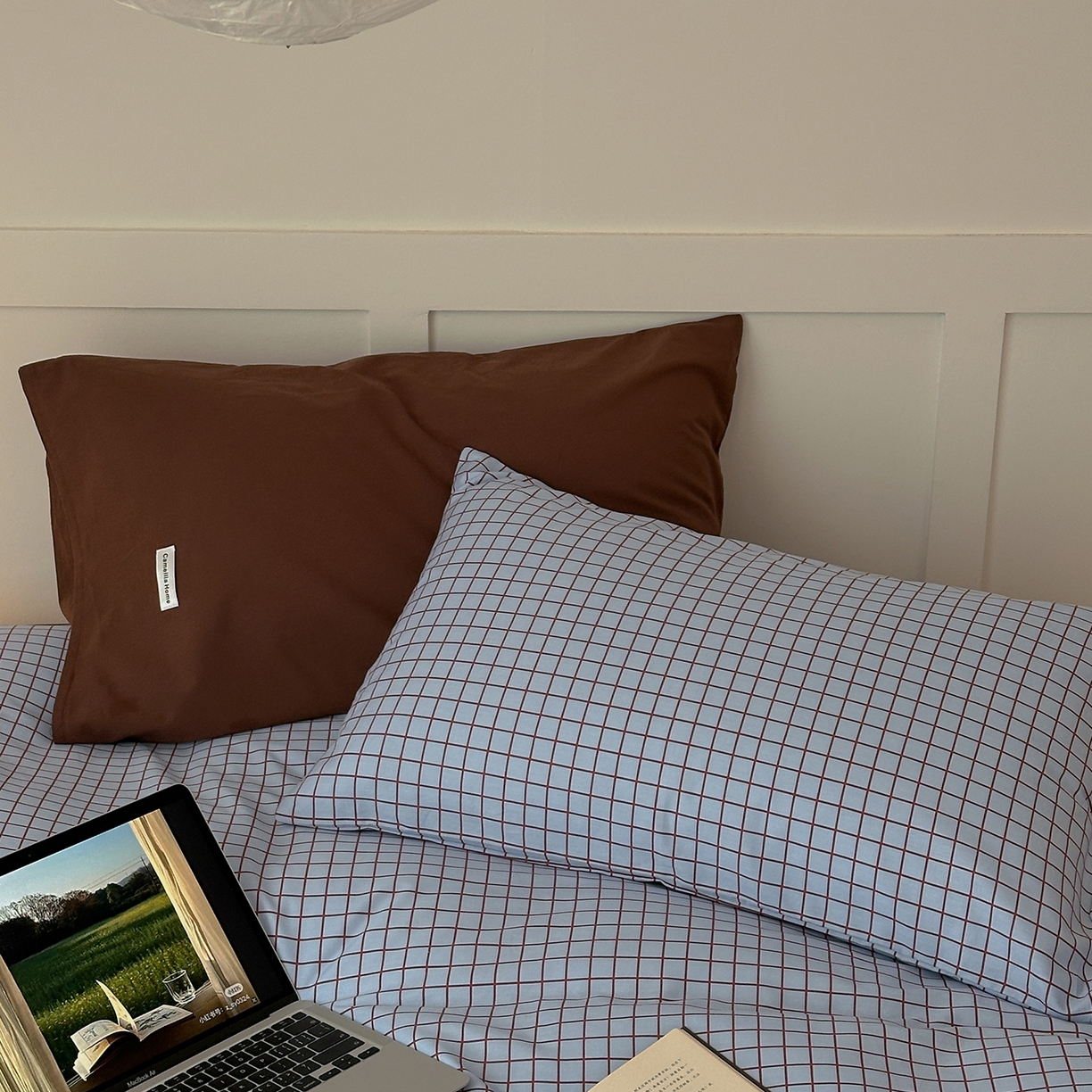 91家纺网 家纺一手货源 找家纺 山茶家居-原创设计 2026春夏新款简约全棉纯棉格子印花四件套-莫里亚 莫里亚-蓝格