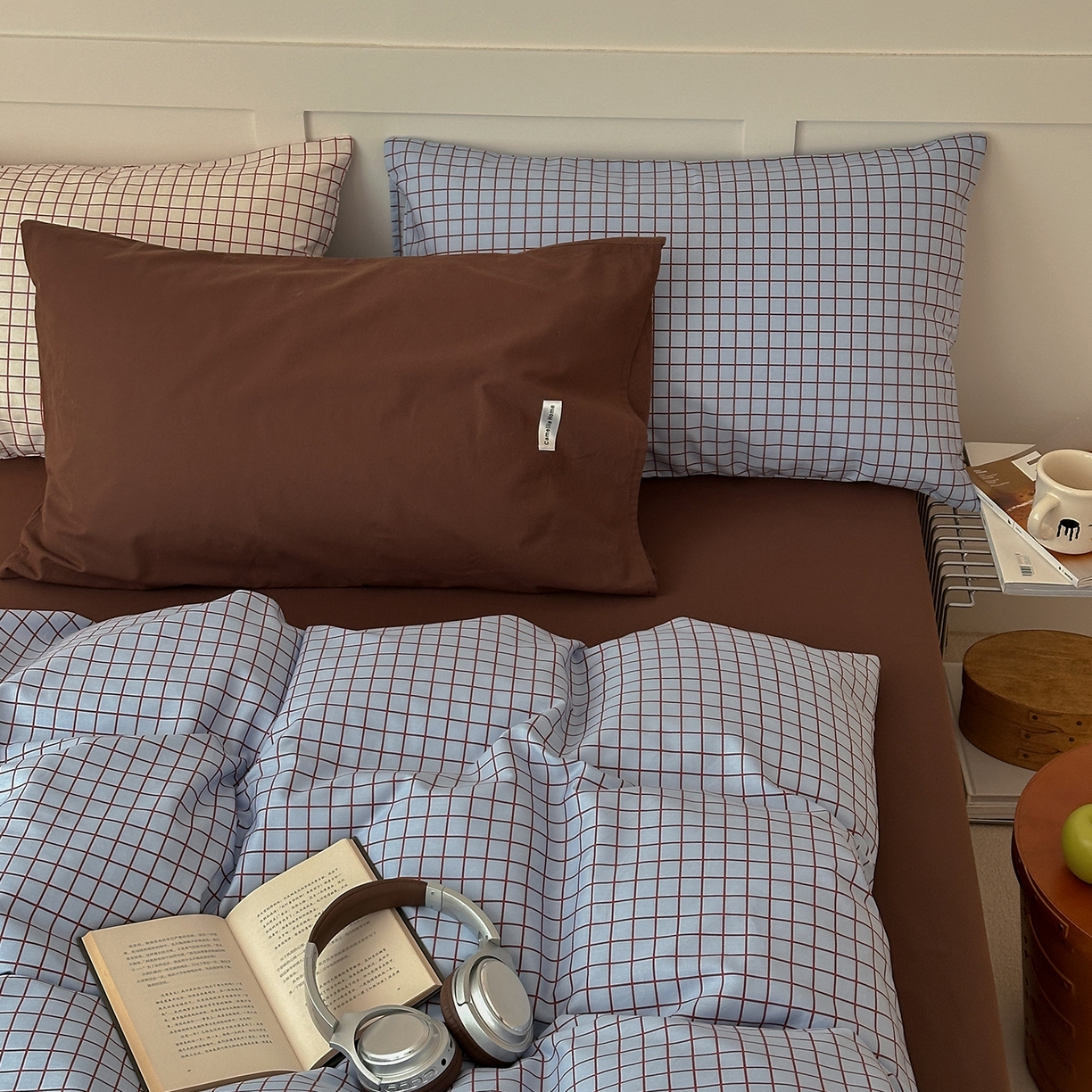 91家纺网 家纺一手货源 找家纺 山茶家居-原创设计 2026春夏新款简约全棉纯棉格子印花四件套-莫里亚 莫里亚-蓝格