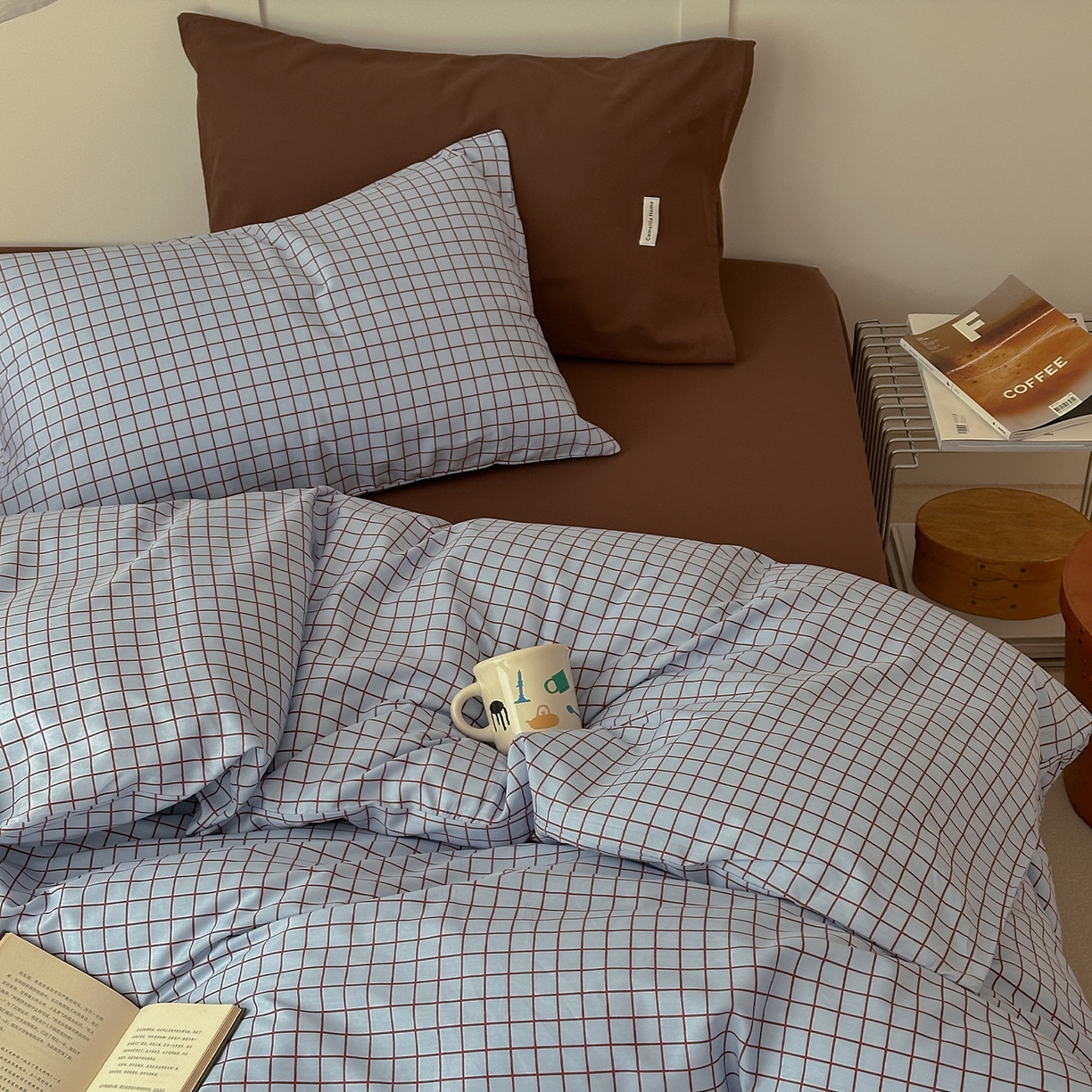 91家纺网 家纺一手货源 找家纺 山茶家居-原创设计 2026春夏新款简约全棉纯棉格子印花四件套-莫里亚 莫里亚-蓝格