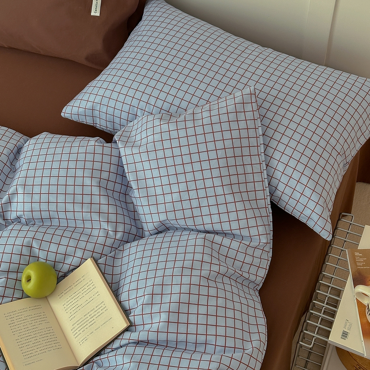 91家纺网 家纺一手货源 找家纺 山茶家居-原创设计 2026春夏新款简约全棉纯棉格子印花四件套-莫里亚 莫里亚-蓝格