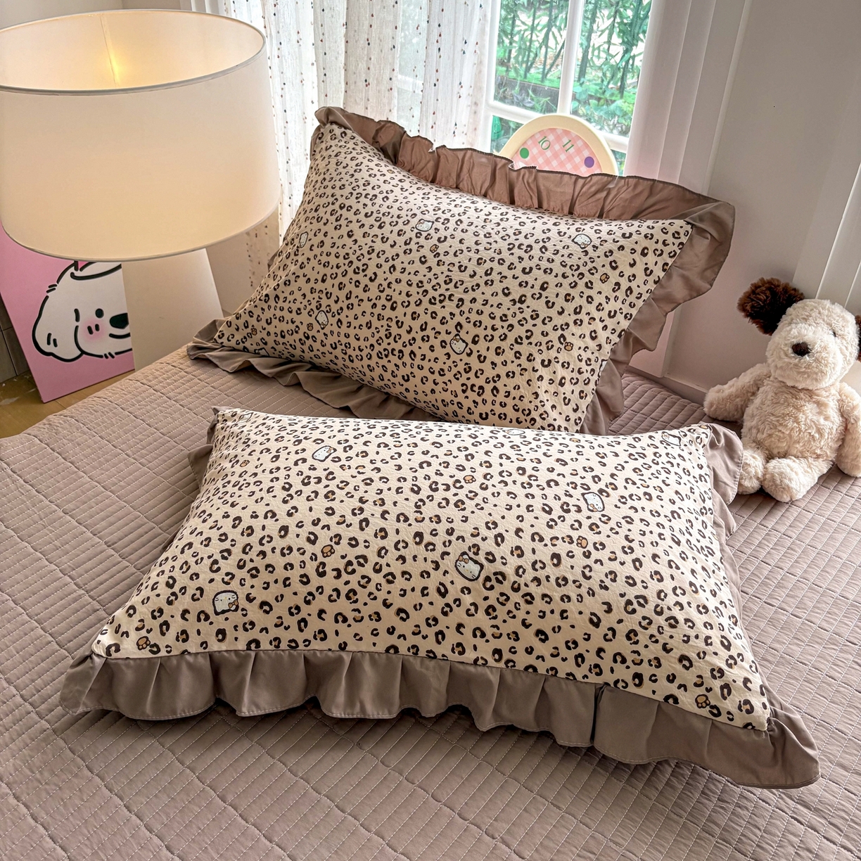 91家纺网 家纺一手货源 找家纺 铠畅 2026春夏新款锦朵系列 韩版水洗棉小清新古棉床单床笠四件套 锦朵 焦糖豹纹