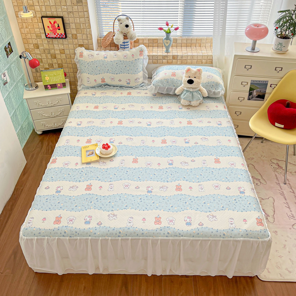 91家纺网 家纺一手货源 找家纺 川悦生活 2026新款雪纺冰丝床裙凉席三件套 床裙花田乐园