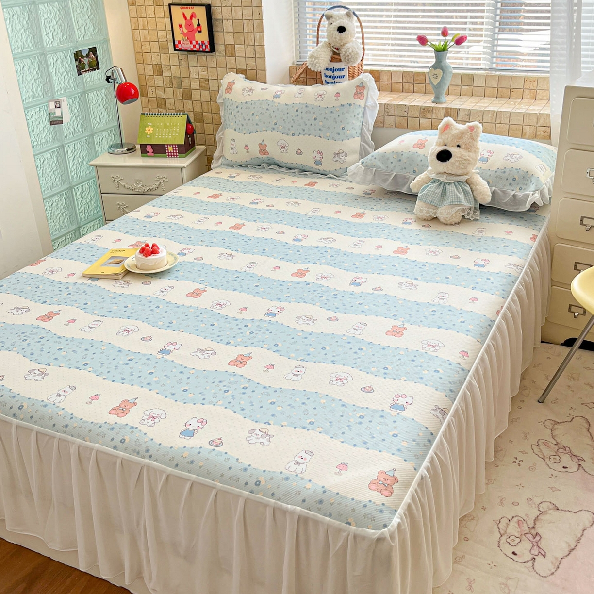 91家纺网 家纺一手货源 找家纺 川悦生活 2026新款雪纺冰丝床裙凉席三件套 床裙花田乐园