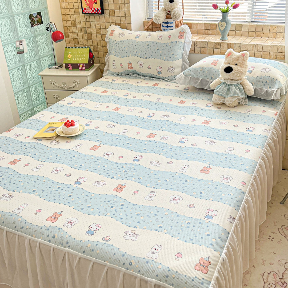 91家纺网 家纺一手货源 找家纺 川悦生活 2026新款雪纺冰丝床裙凉席三件套 床裙花田乐园