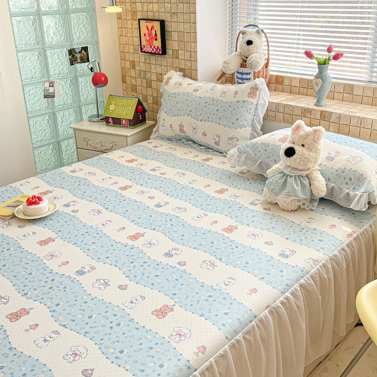 91家纺网 家纺一手货源 找家纺 川悦生活 2026新款雪纺冰丝床裙凉席三件套 床裙花田乐园