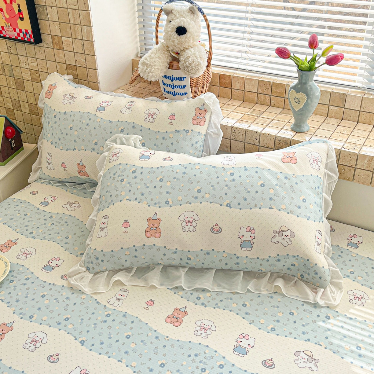 91家纺网 家纺一手货源 找家纺 川悦生活 2026新款雪纺冰丝床裙凉席三件套 床裙花田乐园