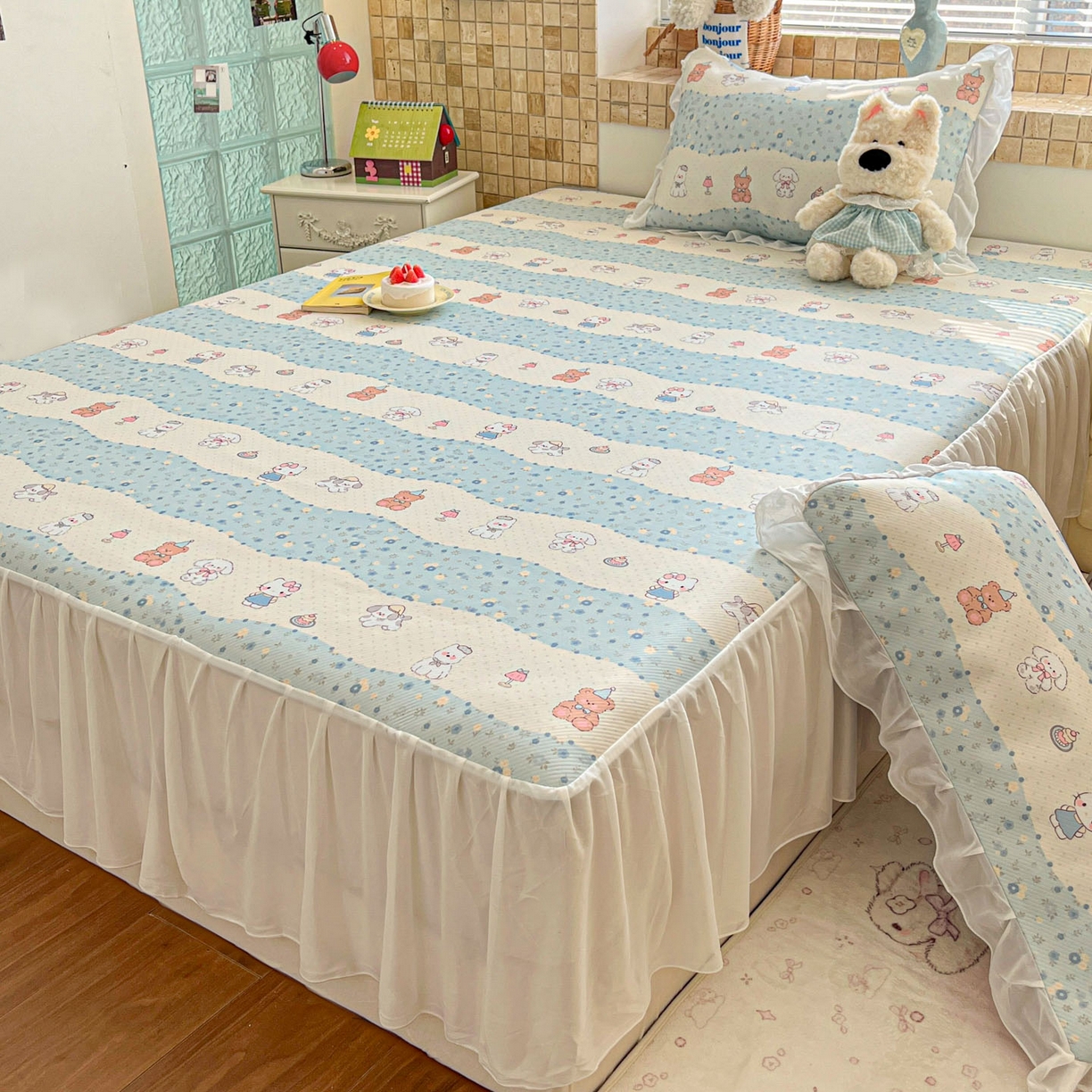 91家纺网 家纺一手货源 找家纺 川悦生活 2026新款雪纺冰丝床裙凉席三件套 床裙花田乐园